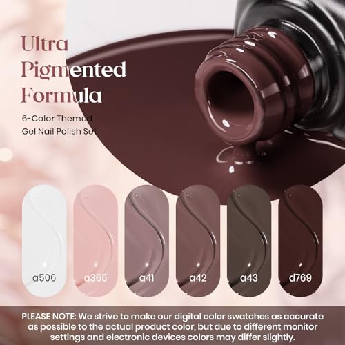 Image of Beetles Brown Gel Polish Set - 6 Colors Coffee Brown White Neutral Pink Nude Gel Nail Polish Caramel Cappuccino Soak off Uv Led Lamp Needed Nail Art DIY Fall Manicure Fall Nails