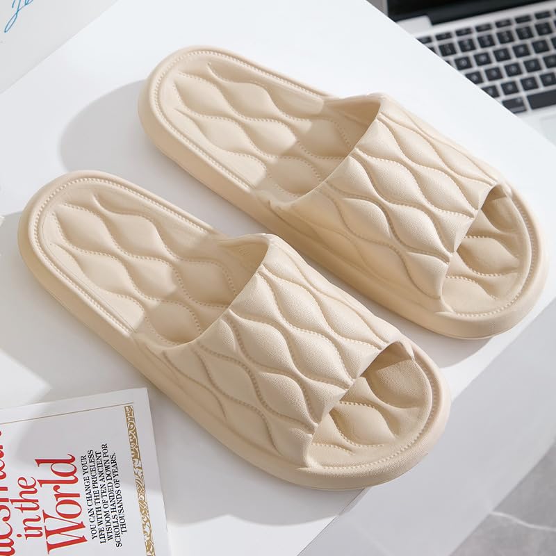 Non-Slip Quick-Dry Shower Slippers for Women - Thick Sole, Ultra-Soft Cushion, Indoor Bathroom Sandals Suitable for Home & Couples(Size：40-41，Khaki2