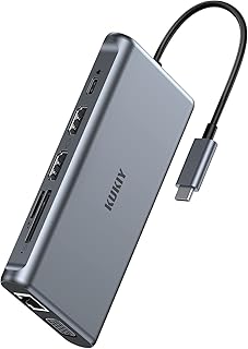 KUKIY USB C Hub, 12-IN-1 USB C Docking Station Dual Monitor, Triple Display to Dual 4K HDMI, 1080p VGA, Ethernet, 4 USB Ports, 100W PD, Type-C Data Port & SD/TF Card Reader Compatible with Macbook Pro