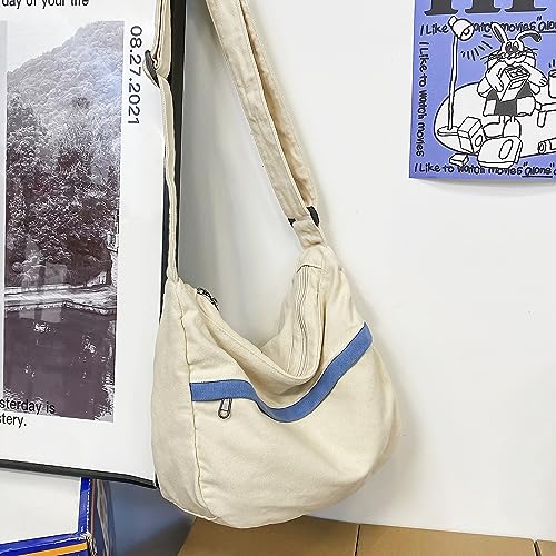 Image of Canvas Messenger Bag Large Hobo Crossbody Bag with Zipper Casual Shoulder Tote Handbag for Women and Men