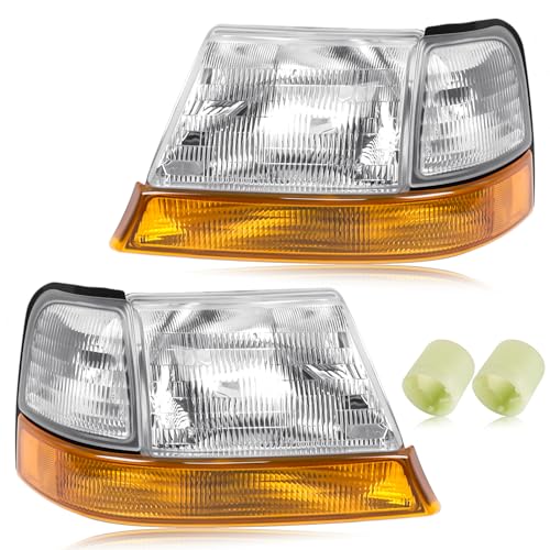 Headlight Assembly With Corner Light Kit Compatible with Ford Ranger 1998 1999 2000 OE-Style Halogen Headlamp Replacement for F87Z13008EB F87Z13008FB F87Z13200BA F87Z13201BA 4Pcs without Bulb