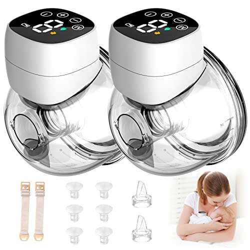 Image of Akaho Wearable Breast Pump, Low-Noise and Painless Hands Free Electric Breast Pump with 3 Mode & 9 Levels, 24mm Default and Come with 6 Flanges (White-Double)