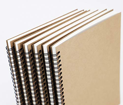 Zegrox 6 Pack Brown Cover Spiral Notebook, Blank Sketch Book Pad, Subject Notebooks,50 Sheets (100 Pages)-8.27X 5.59Inch,A5 Size Notebook. #TOP2