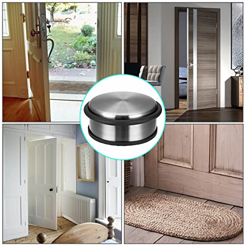 Sumnacon 2Pcs Heavy Duty Door Stoppers No Drill, Sturdy Stainless Steel Floor Door Stops With Anti-Skid Rubber - Decorative Metal Doorstops For Home Office Commercial Industrial, Silver #TOP7