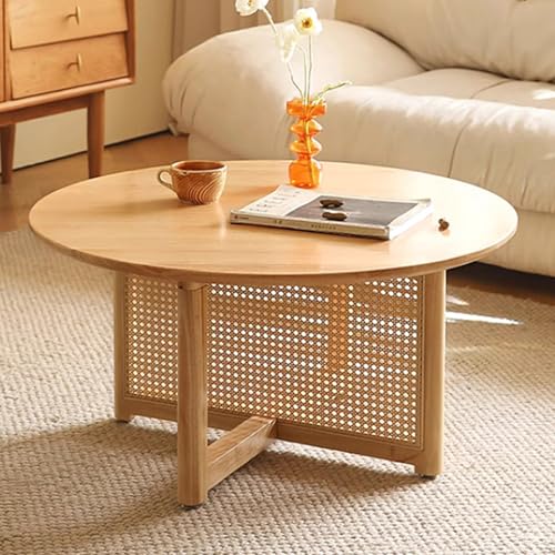 AnYaBinni Couchtisch Rund Set aus Massivholz Eiche, Modern Wohnzimmer Sofa Couch Tisch, Echtholz Wildeiche Massiv Geölt für Wohnzimmer, Schlafzimmer, Arbeitszimmer, 80 * 80 * 40 cm