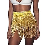 TWINKLEDE Boho Fringe Skirt Sequin Tassel Belly Dance Hip Scarf Rave Party Skirts Belts for Women an