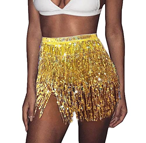 Twinklede Boho Fringe Skirt Sequin Tassel Belly Dance Hip Scarf Rave Party Skirts Belts For Women And Girls (E Gold) #TOP15