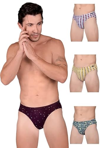 Frenchie® Designer 100% Combed Cotton Printed Briefs for Men | Four Way Stretchable, Ultra Soft Fabric - Color & Print May Vary (Pack of 4)