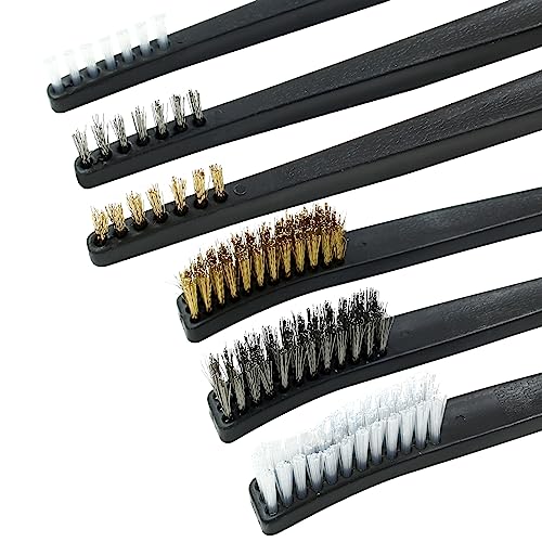 Image of Hitefu 9PCS Mini Wire Brush Set, Nylon + Stainless Steel + Brass | Mini Metal Toothbrush Scratch Wire Bristles, Rust Paint Metal Cleaner
