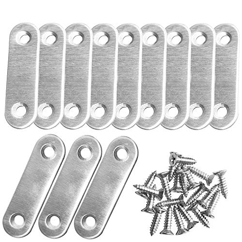 LUCY WEI 12 Pcs Acero Inoxidable Soportes de Placa Plana,metal Recta Reparación Placas 2 Agujeros,Unirse Soporte de Placa Plana Con Tornillos(56*16*2mm)