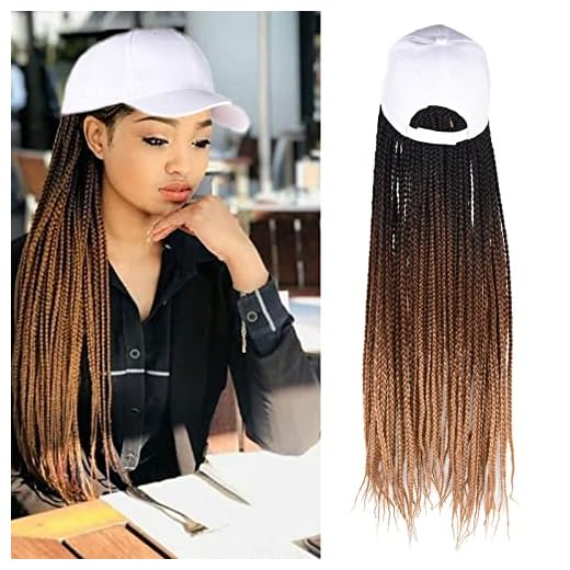 Yunkang Long Braiding Hair Baseball Cap Wig Ombre Brown Light Brown Synthetic Hair Cap Wig with Braided Box Braids for Women (W-53)