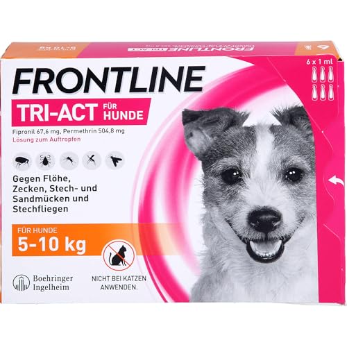 FRONTLINE TRI-ACT Hund S gegen Zecken, Flöhe & Mücken (kleine Hunde 5 bis 10 kg) - 6X Pipetten für bis zu 6 Monate Schutz - wasserfest - perfekt auf Reisen