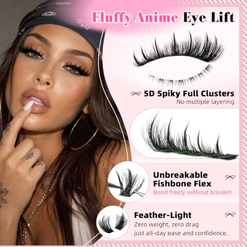 Image of Goddvenus Manga Fluffy Eyelash Clusters with Spikes and Bottom Lash Cluster | 5D volume individual lashes D curl lash cluster reusable Cluster Eyelash Extension natural wispy eyelashes cluster