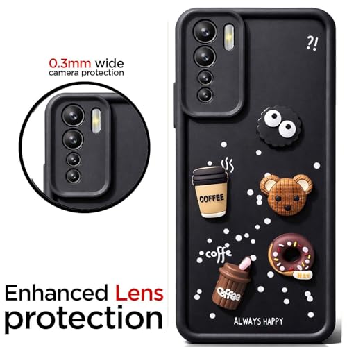 Image of Bintage Case Cute Fun Taddy| 3D Ball Bear| Donut| Coffee Rubber Case Camera Protection Back Cover Compatible for Oppo F15 - Black