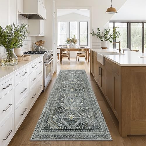 GENIMO 2x10 Non Slip Hallway Runner Rug, Machine Washable, Thin & Low Pile Lightweight for Kitchen, Laundry, Entryway, Bedroom & Living Room, Black