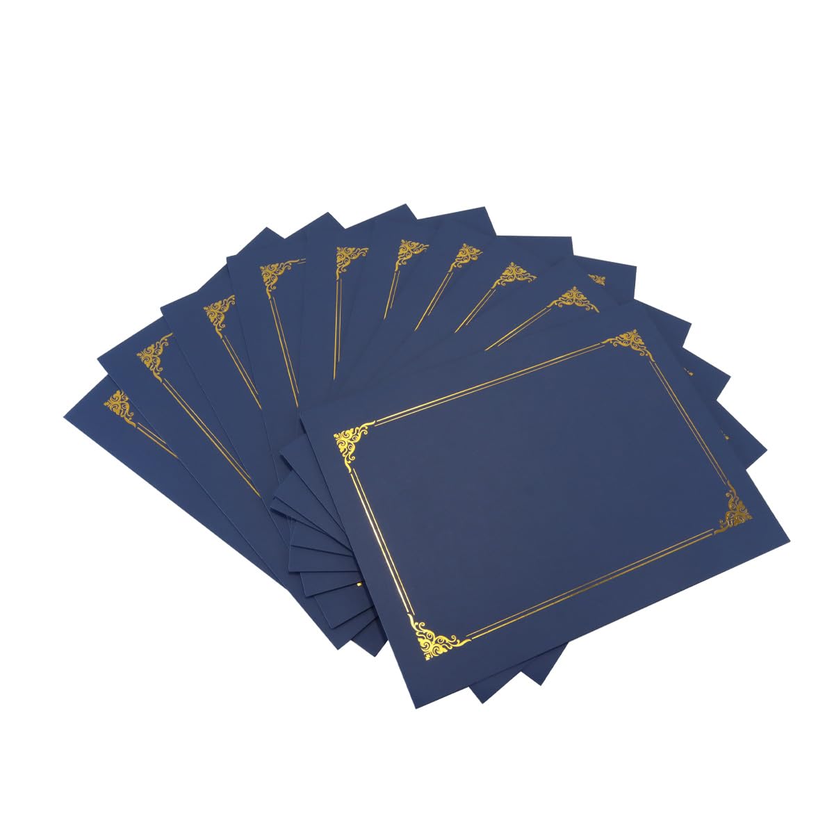 Huba Set of 10 Certificate Holders Award Sleeves with Gold Foil Border, Fits A4 21.6 x 27.9cm A4 Documents, Navy Blue