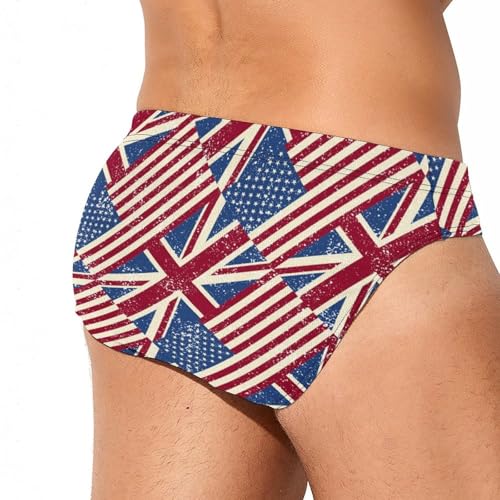 Vintage U.S. and England Flags Printed Swim Briefs for Men Sexy Bikini Swimwear Elastic Beach Trunks Bathing Suit4