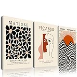 FAEKSUR Framed Matisse Wall Art Set of 3, Abstract Matisse Canvas Wall Art Decor for Living Room, Minimalist Art Decor for Bedroom, Bathroom, Aesthetic Room, Office and Gallery