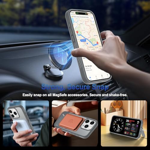 RMOCR for iPhone 15 Pro Case with Screen Protector+Lanyard Wrist Strap,Magnetic Translucent Matte Rugged Slim Phone Cover Built in Invisible Kickstand [Fit for MagSafe],Grey - image 7
