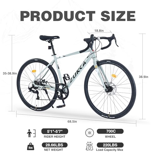 ZUKKA Road Bicycle 700C Whee Drop Bar 7 Speed Road Bike Light Weight Aluminium Alloy Frame Dual Disc Brake Hybrid Bikes Road Bicycle for Men, Women, Adult