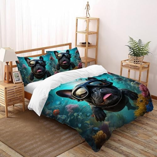 Ensemble de literie microfibre avec housse couette bouledogue noir - 2