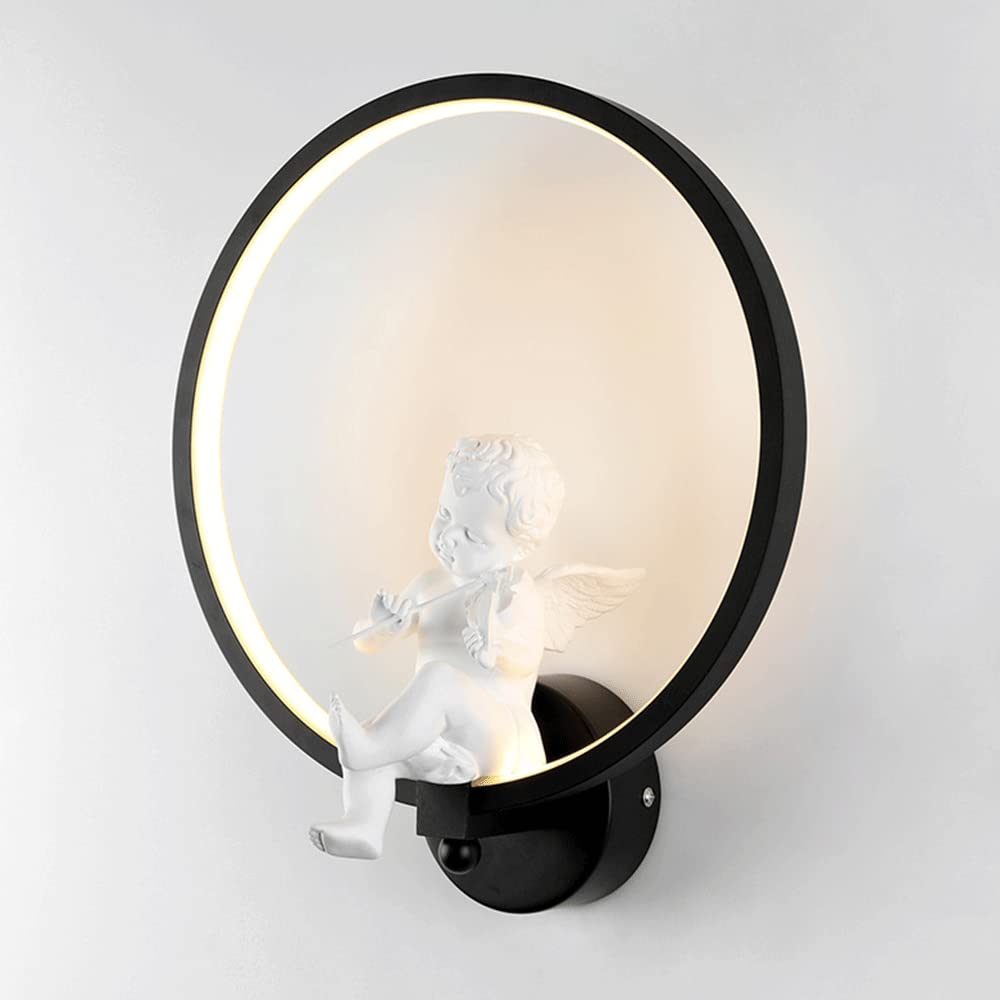 Kinkiety do sypialni, czarna lampa ścienna z białym aniołem, nowoczesna lampa ścienna LED 19 W, kinkiety nocne, proste dekoracyjne kinkiety do pokoju dziecięcego