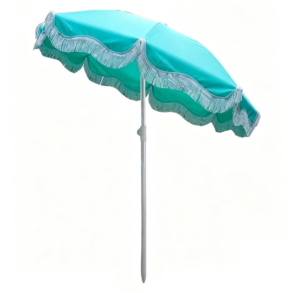 Parasol plażowy z frędzlami 200 cm, przenośny parasol ogrodowy z składany, uchylnym i regulowana wysokość, UPF 50+, wodoodporny