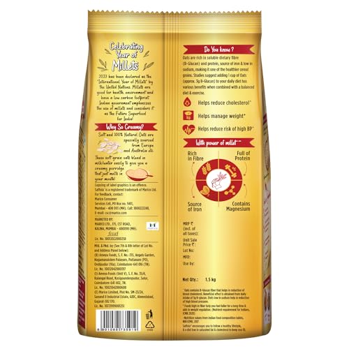 Image of Saffola Oats Gold, Rolled Oats with Jowar Millet | 1500g | High Protein & Fibre | Healthy Cereal for weight loss (Pack of 3)