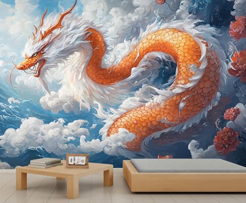 Papier peint dragon oriental fresque murale luxe fantastique