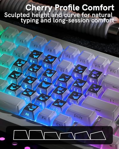 Image of 21 Key Butterfly Shine Through Keycaps Set, Love Theme Heart Shape Key caps, Cherry Profile Side Printed Cute Custom Keycaps for MX Swithes Mechanical Keyboards, Silver