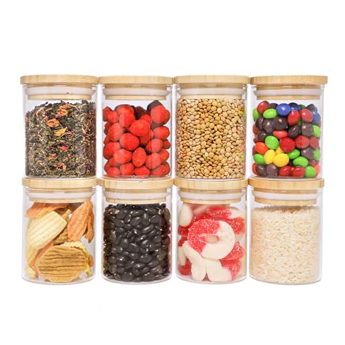 CASA LITUS Recipientes Herméticos de Vidrio con Tapa de Bambú (8 Piezas), Contenedores de Vidrio para Organización de Cocina, Hogar y Baño, Frascos para...