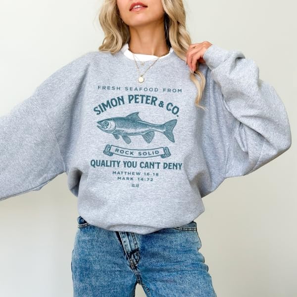FITIN Vintage Simon Peter & Co Graphic Crewneck Sweatshirt, Christian Fisherman Faith Inspired Design, Unisex Pullover
