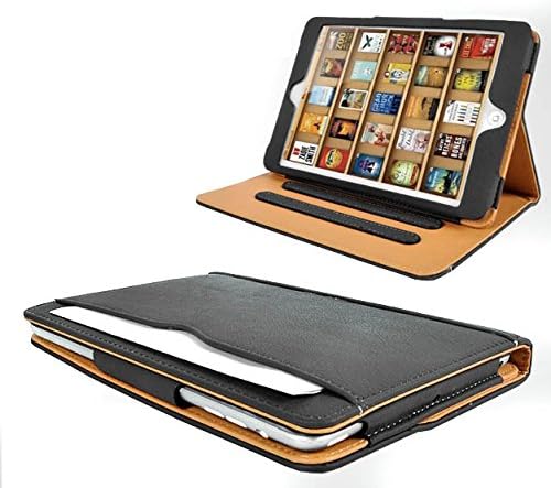 SALE! Iverson® black & tan iPad 4 leather wallet cover case compatible with iPad 2 and iPad 3 with free screen protector and cleaning cloth.