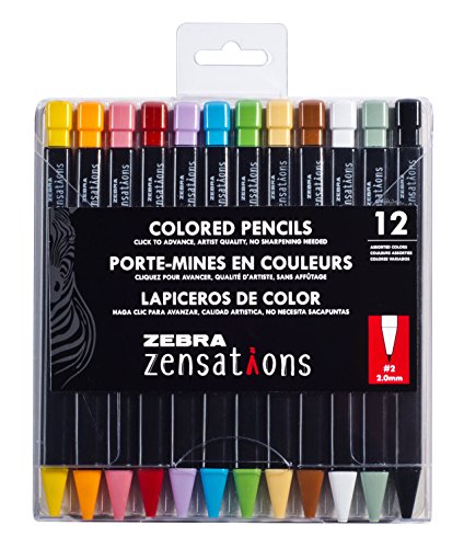 Zebra Zensations Mechanical Colored Pencils, 2.0mm Point Size, Assorted Colored Lead, 12-Count