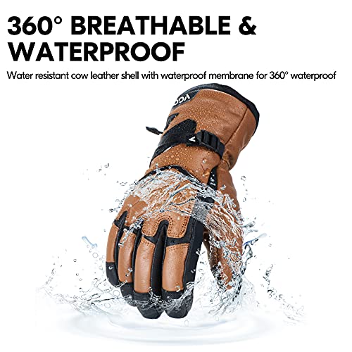 Vgo... 1Pair -30/-22F or Above Cow leather Warm Ski Gloves for Men Women,Winter Snow Gloves,Outdoor Gloves,3M Thinsulate Waterproof Gloves(CA2468FW) - Image 2
