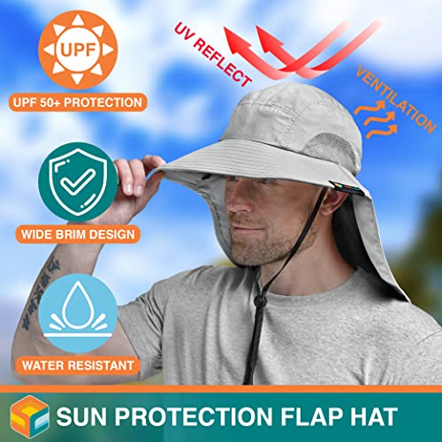 Sun Cube Wide Brim Sun Hat With Neck Flap, Fishing Hiking For Men Women Safari, Neck Cover For Outdoor Sun Protection Upf50+ | Light Gray #TOP2