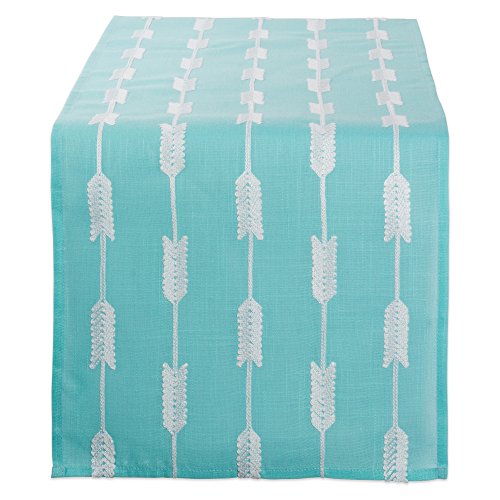 DII Polyester Embroidered Table Runner for Spring Garden Party, Summer BBQ, Baby Showers and Everyday Use - 14x70, Arrows on Aqua Base