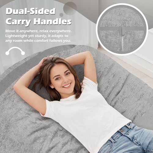 Image of 4FT Bean Bag Chair 4'Big Bean Bag Chairs with Adults, Large Beanbag Chair | Bean bag Lounger with Machine Washable Cover Luxurious Velvet Fabric, Comfy Chairs for Living Room, Bedroom, Dorm, Lightgrey