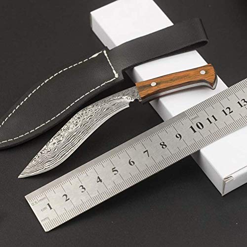 Mini Kukri Machete mit Scheide Feststehendes Messer Camping Werkzeug Gerades Messer Outdoor Jagdmesser Holzgriff (KEIN Muster) Cover