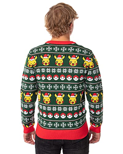 Mad Engine Pokemon Men's Santa Pikachu Holiday Fair Isle Ugly Christmas Sweater3