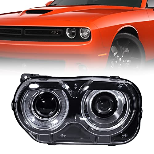 VLINCAR Headlight Assembly Compatible with Dodge Challenger (Halogen Model) 2015 2016 2017 2018 2019 2020 2021 Headlamp with Black Housing Replacement Left Driver Side (LH) 68174065AG CH2502267