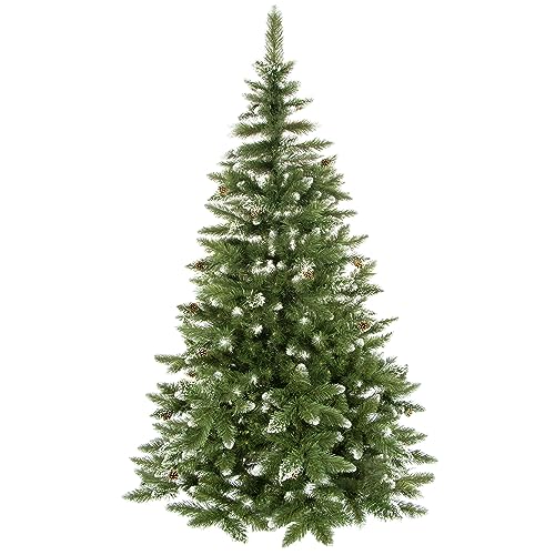 SPRINGOS Árvore de Natal artificial, 220 cm, pinho de plástico com neve artificial e cones autênticos, efeito inverno