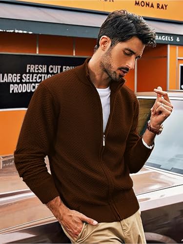 Image of TYSORT Men's Cotton Full Sleeve High Neck Full Zipper Sweater for Men, Cable Knitted Cardigan for Men