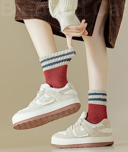 Image of IIG 5 Pairs Women's Vintage Style Thick Wool Warm Winter Crew Socks