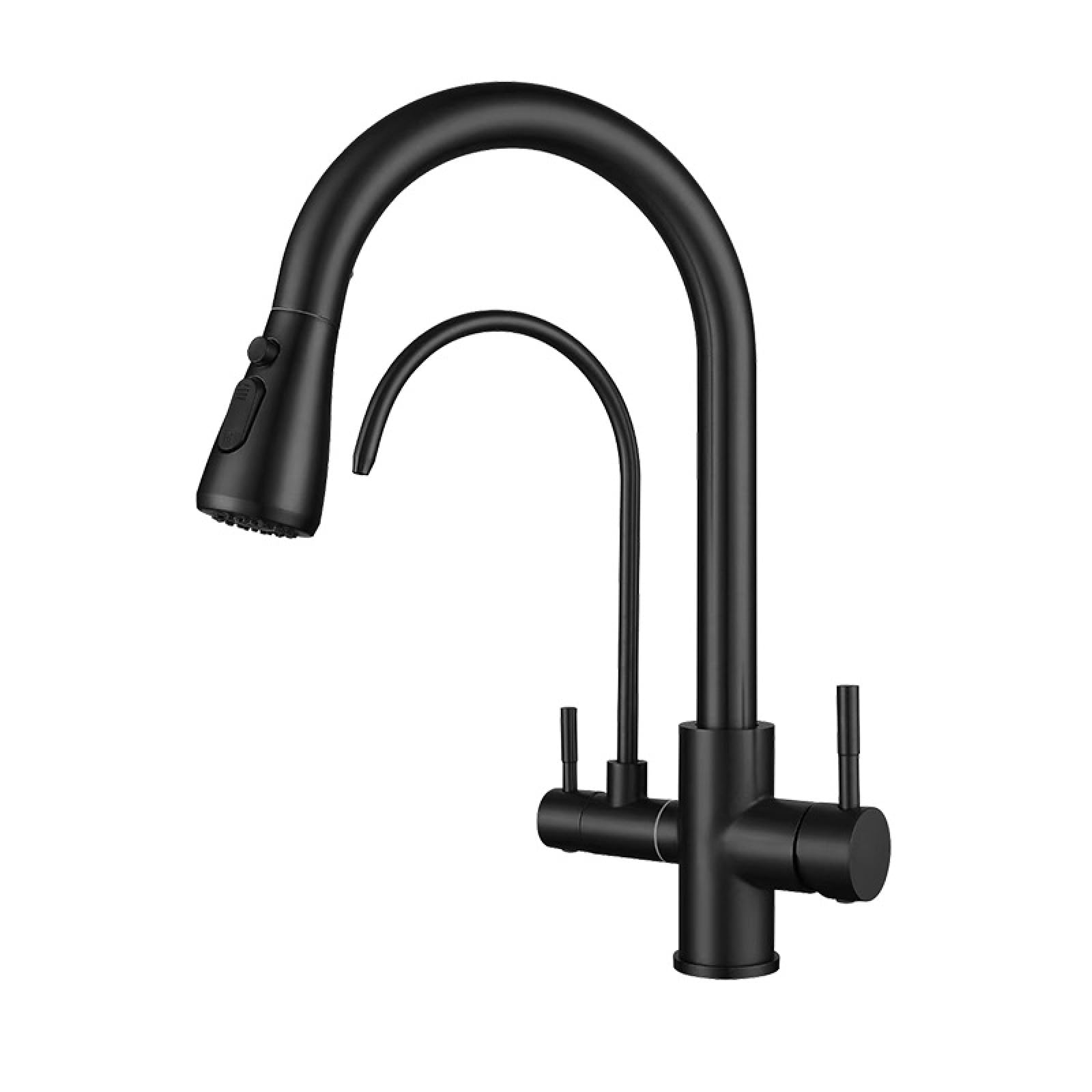Fanjubei Black Kitchen Stainless Steel Pull-Out Rotating Hot And Cold Direct Drinking Water Faucet