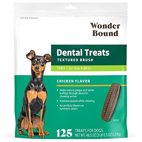 Amazon Brand - Wonder Bound Dog Dental Treats for Tiny Dogs (5-15 lbs), Real Chicken Flavor, Nubbed Texture for Plaque & Tartar Control, Freshens Breath While Chewing, 125 Count (Pack of 1) Cover