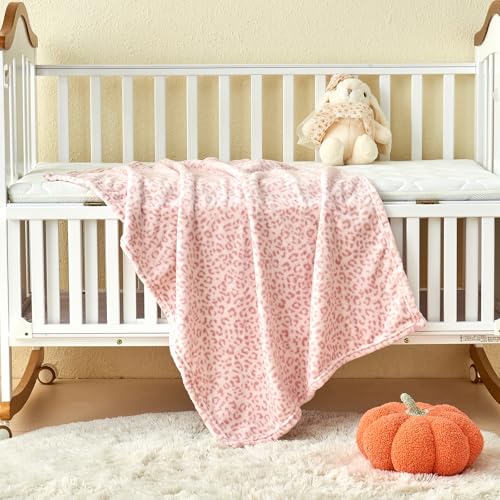 Image of Yurhap Leopard Print Baby Blanket Fleece Baby Blankets for Girls, Ultra Soft Cozy Fluffy Infant Toddler Newborn Receiving Blankets for Crib Stroller, 30 inchx40 inch, Light Pink