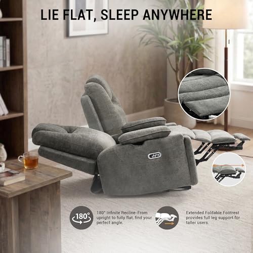 Image of Oversized Dual Motor Recliner Power Lift Chair for Elderly Big Tall, Zero-Gravity Power Recliner Sofa, 350lbs Heavy Duty Seat with 4D Armrests, Phone Slot, Full Lay-Flat Positioning, Gray