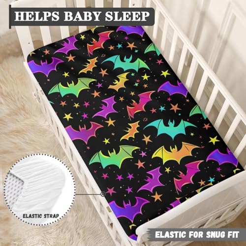 Image of Goth Bats Crib Sheets for Baby Boys Girls Moon Star Crib Sheet for Standard Crib Mattress 28 inch x 52 inch Fitted and Soft Breathable Crib Mattress Sheet