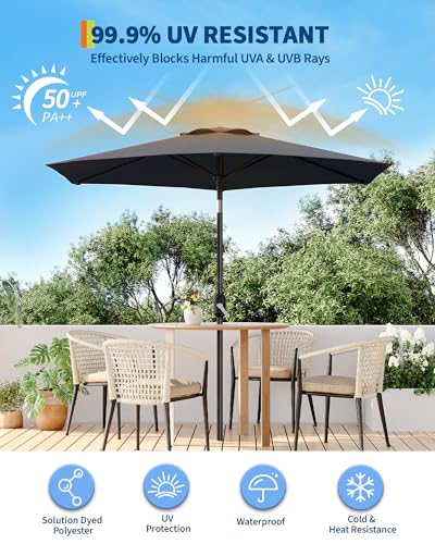 7.5FT Outdoor Patio Umbrella, Outdoor Table Umbrella, Market Umbrella with Push Button Tilt and Crank, 6 Sturdy Ribs UV Protection Waterproof for Garden, Deck, Backyard, Pool (Grey)